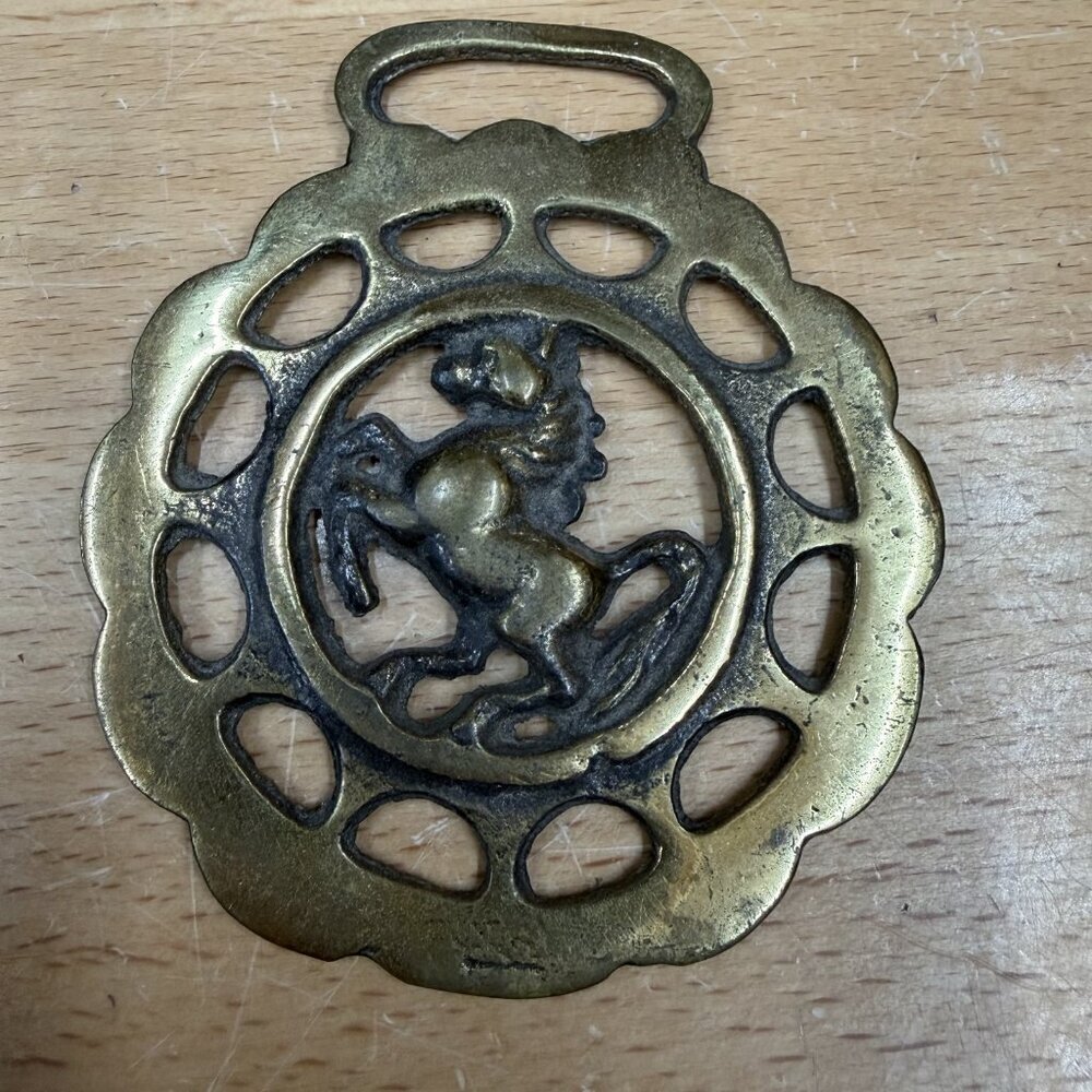 English Horse Brass Raring Horse Open Edge Bridle Harness Decoration